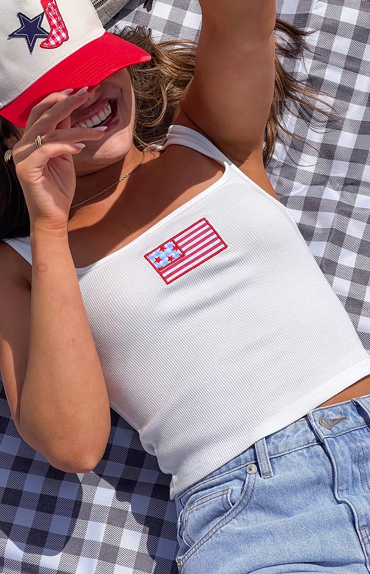 Suzie USA Embroidered Tank Top | White