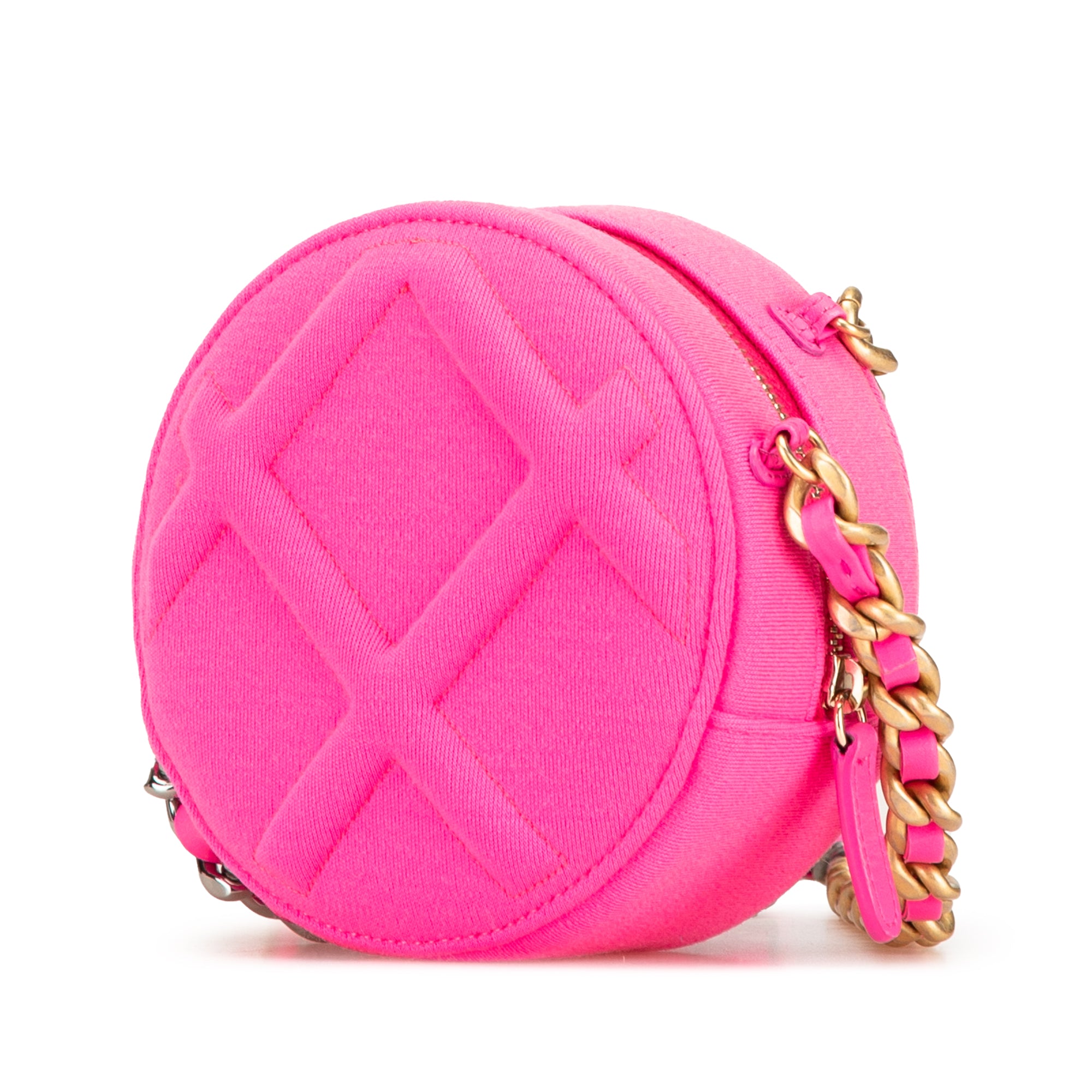 Chanel | Pre-Owned Jersey 19 Round Clutch on Chain | Pink/Hot Pink