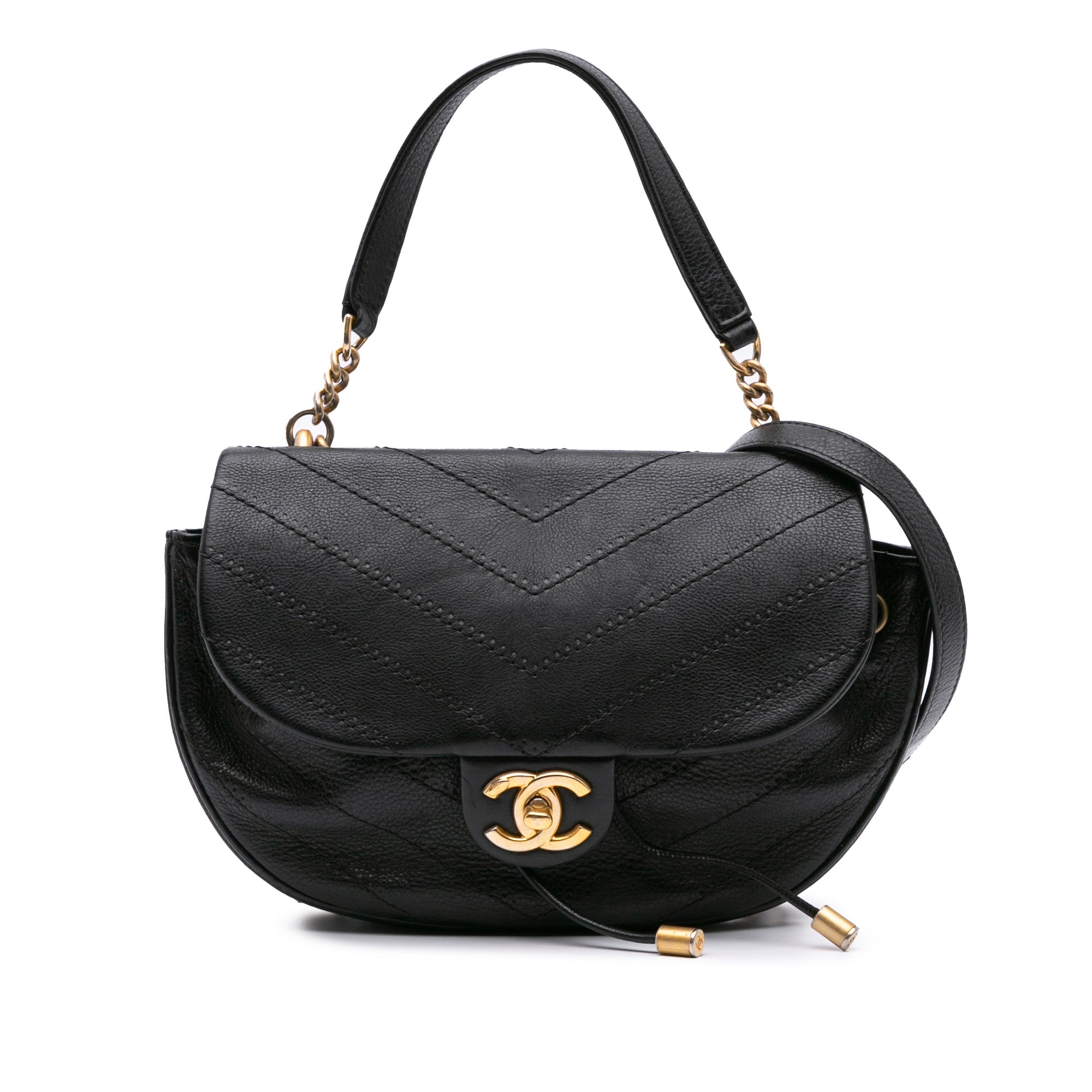 Chanel | Pre-Owned CC Chevron Lambskin Round Flap Satchel | Black