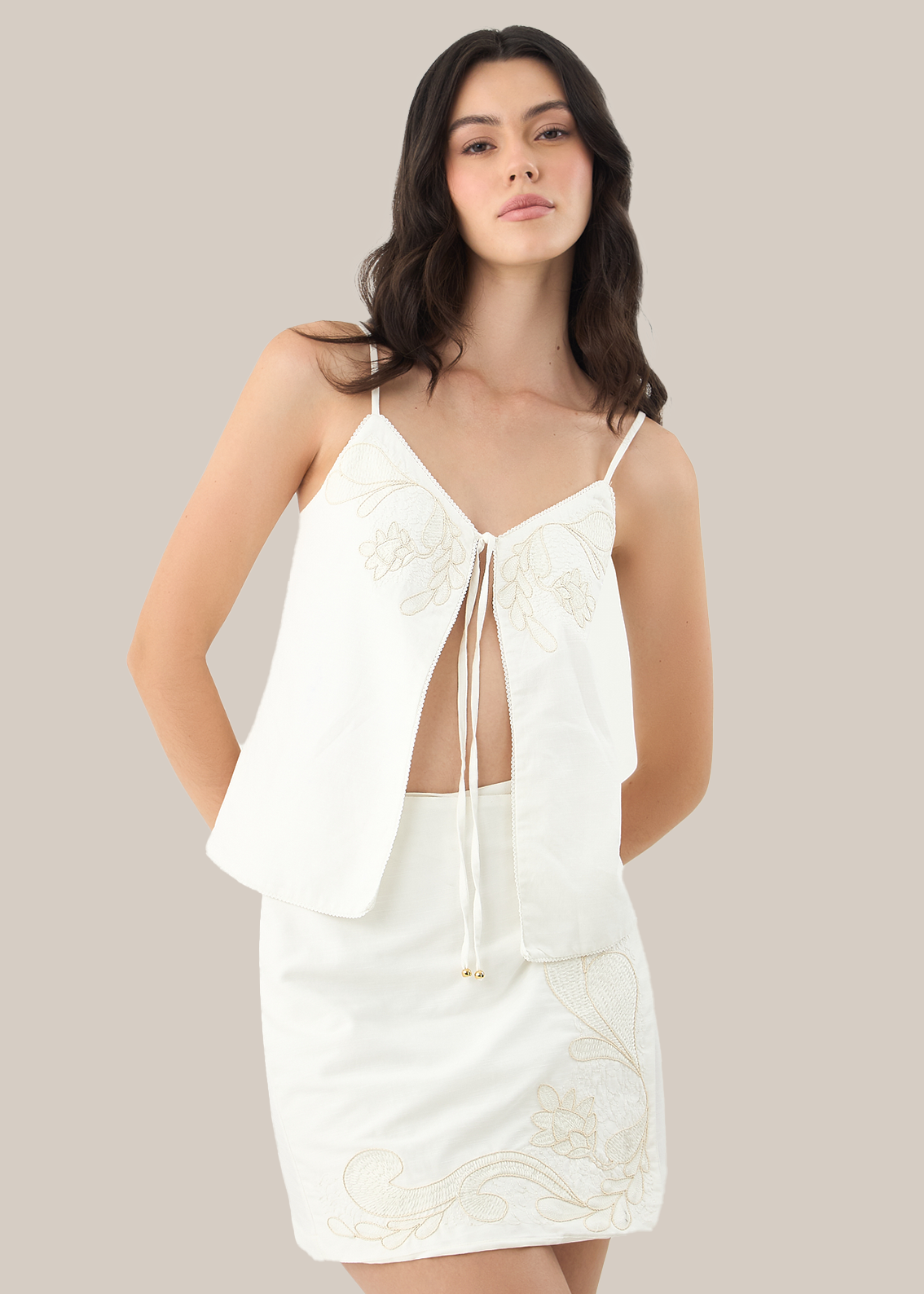 Thai Top | Off White Embroidery