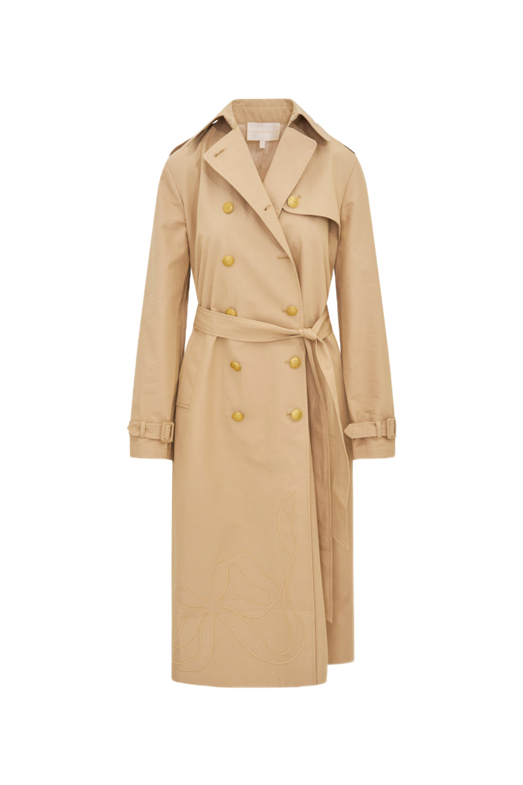 Thiel Bow-Embroidered Trench Coat | Toffee Nude