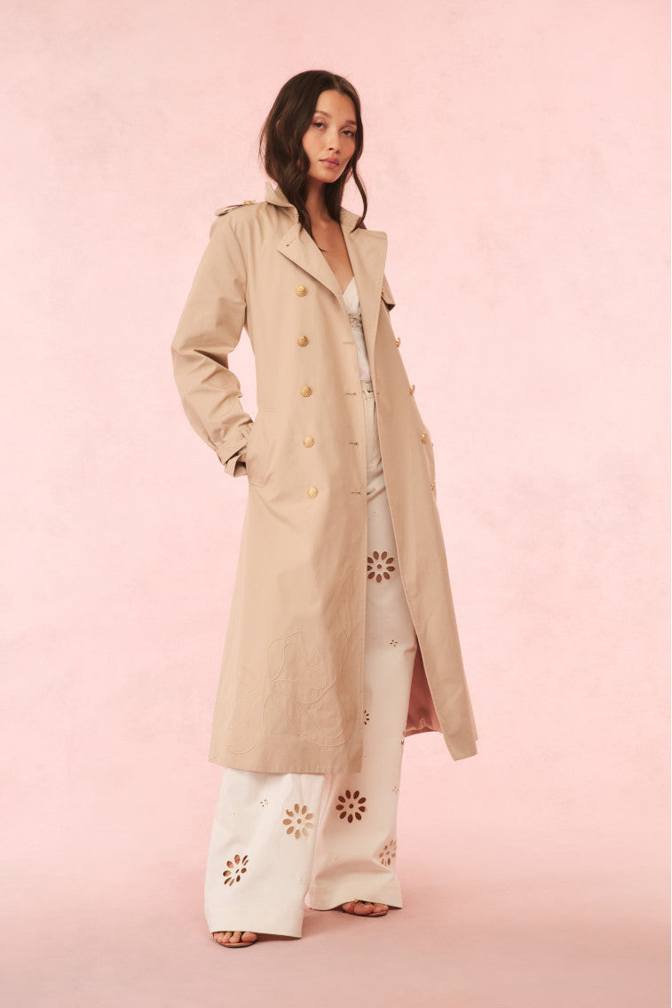 Thiel Bow-Embroidered Trench Coat | Toffee Nude