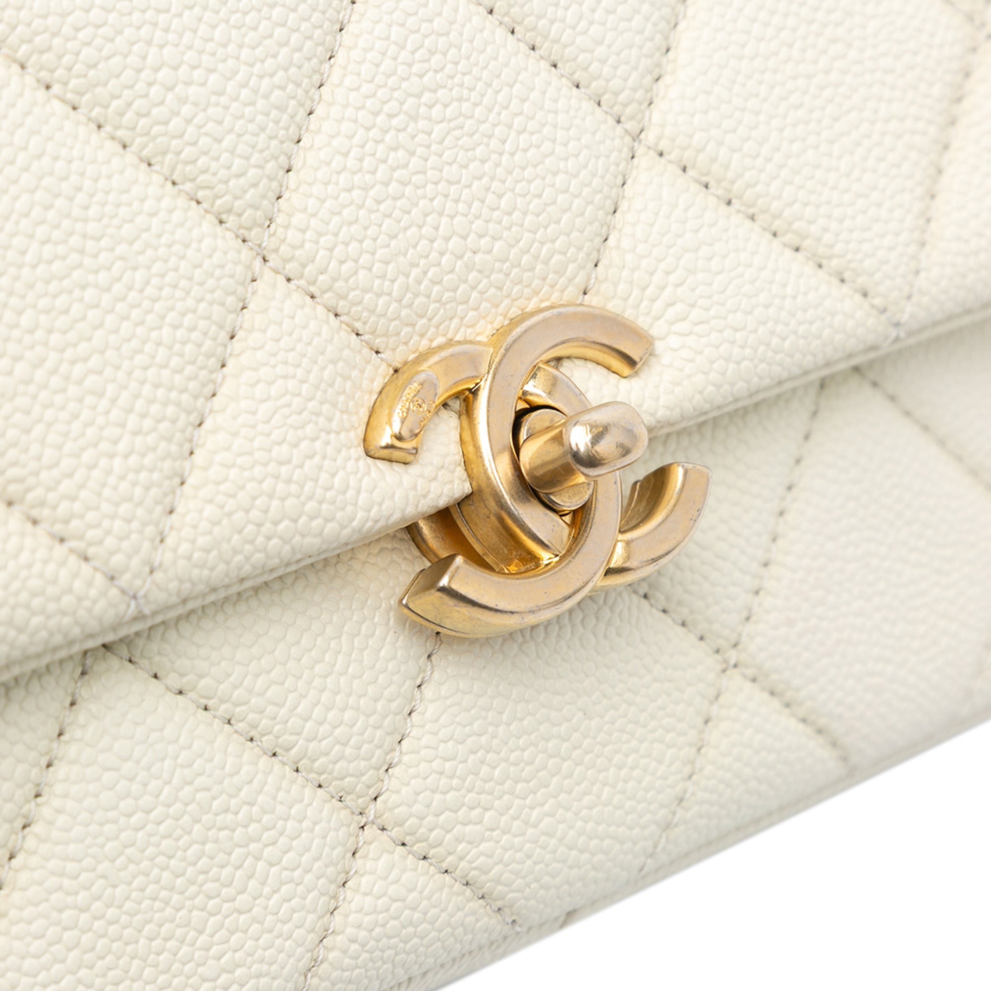 Chanel | Pre-Owned Small Quilted Caviar Chain Melody Flap - I | White/Ivory