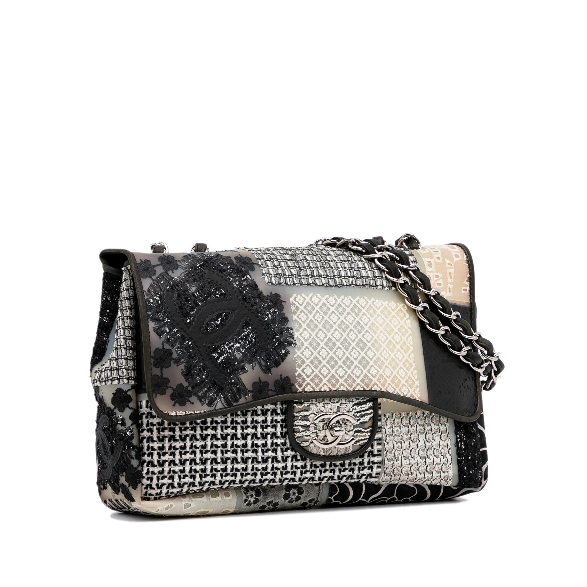 Chanel | Pre-Owned Jumbo PVC and Tweed Patchwork Single Flap | White/Ivory