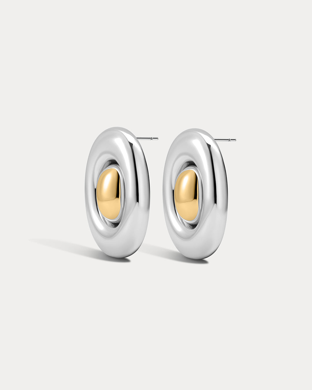 The Two-Tone Chrome Orb Statement Studs | Silver/Gold