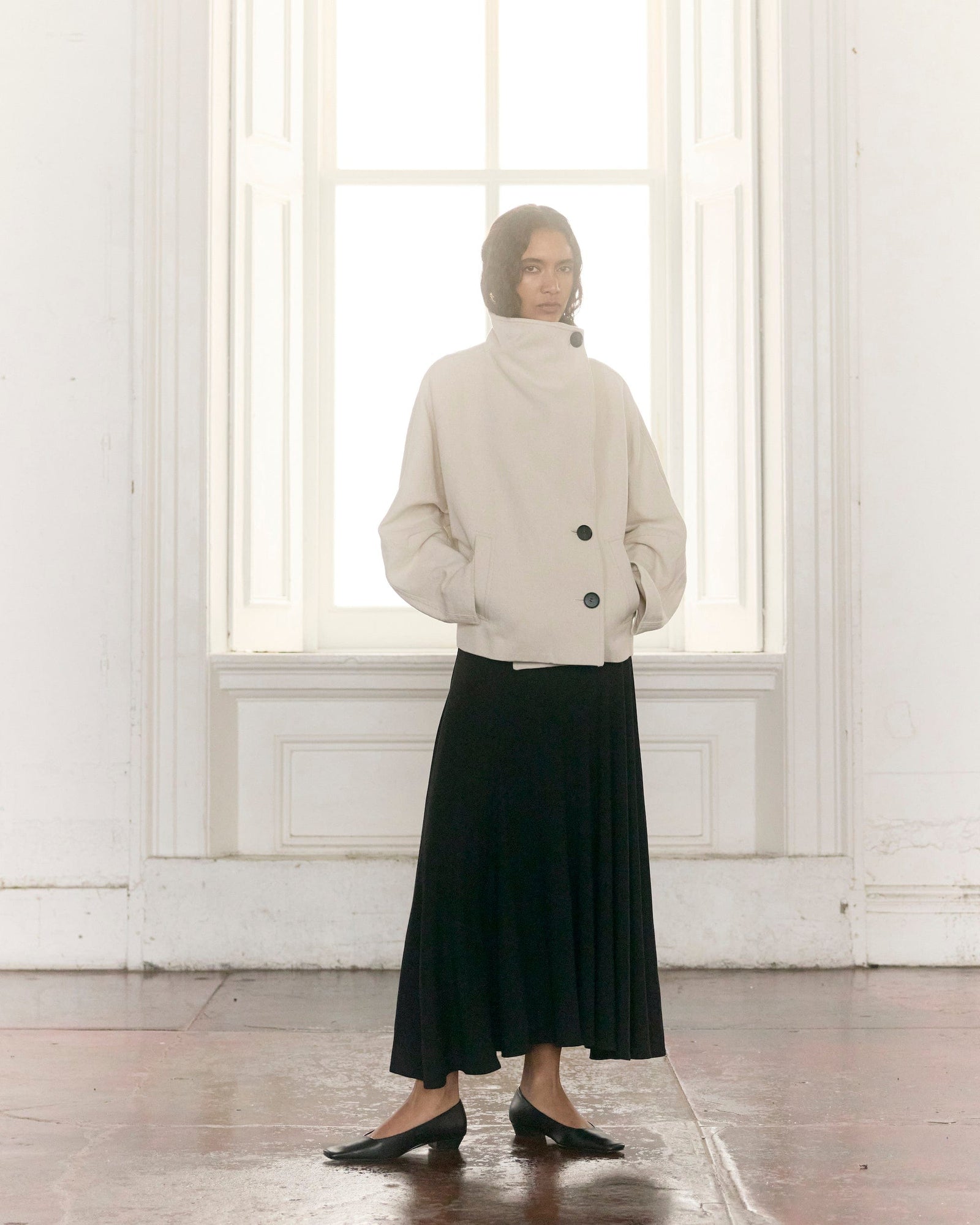 Summer | Pascia Collared Canvas Peacoat in Size Small