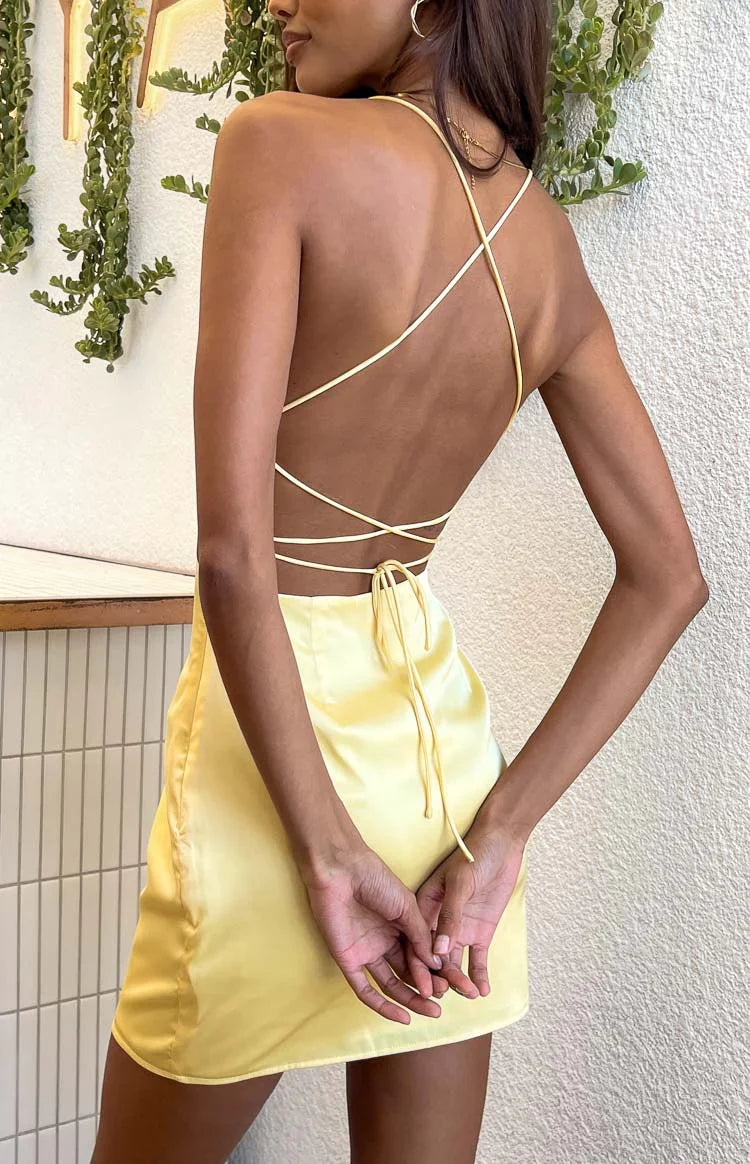 Tao Lace Up Mini Dress | Yellow