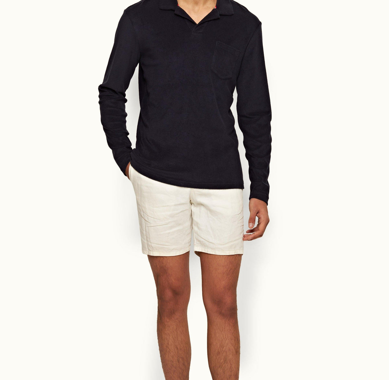 Terry Towelling O.B Stripe Tailored Fit Long-Sleeve Towelling Resort Polo Shirt | Night Iris