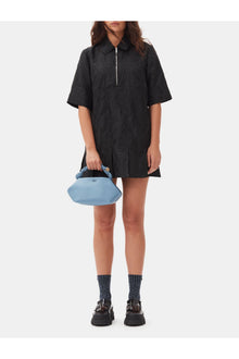 Textured Cloque Pleated Mini Dress | Black