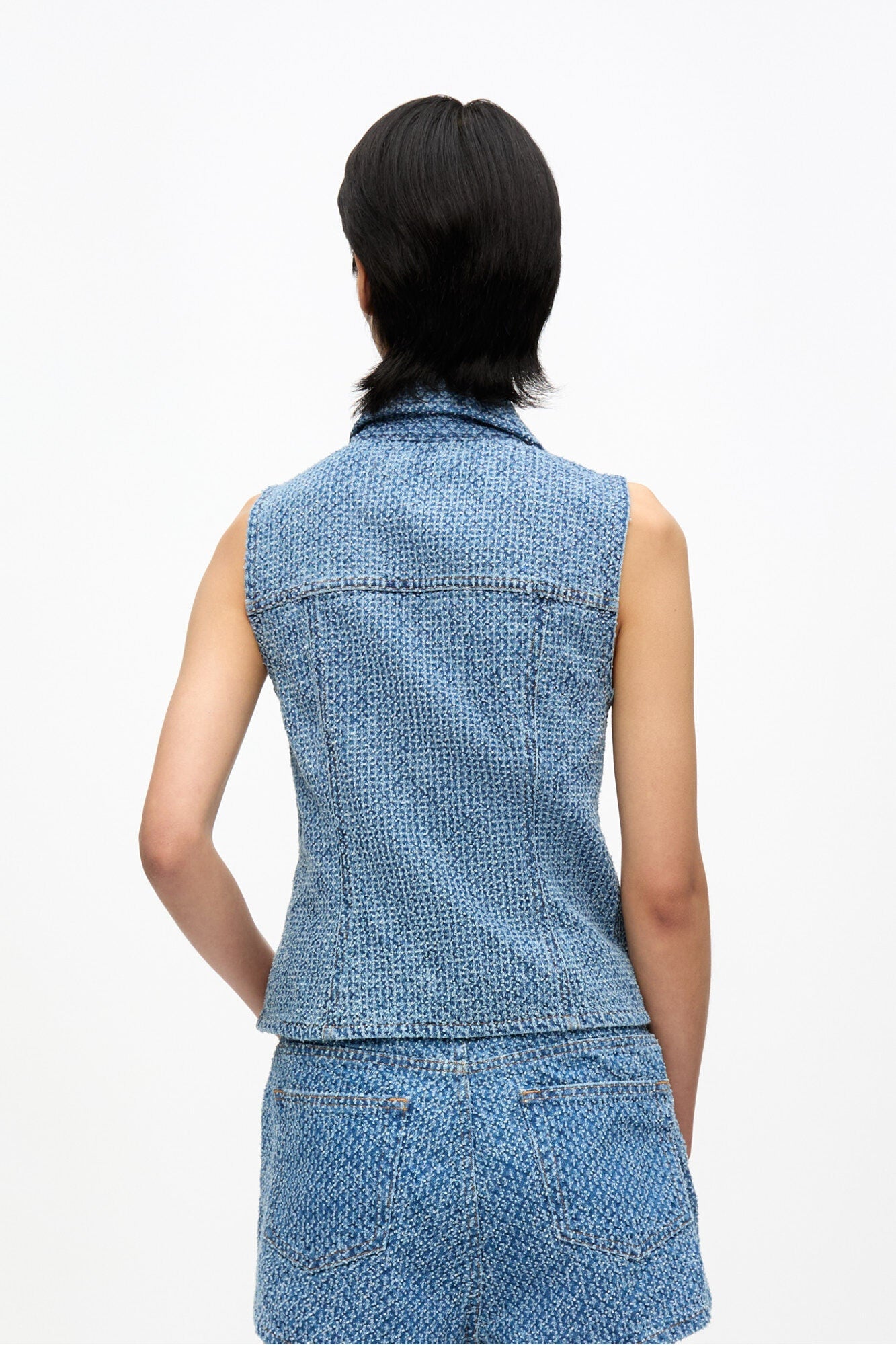 Textured Denim Vest | Mid Blue Stone