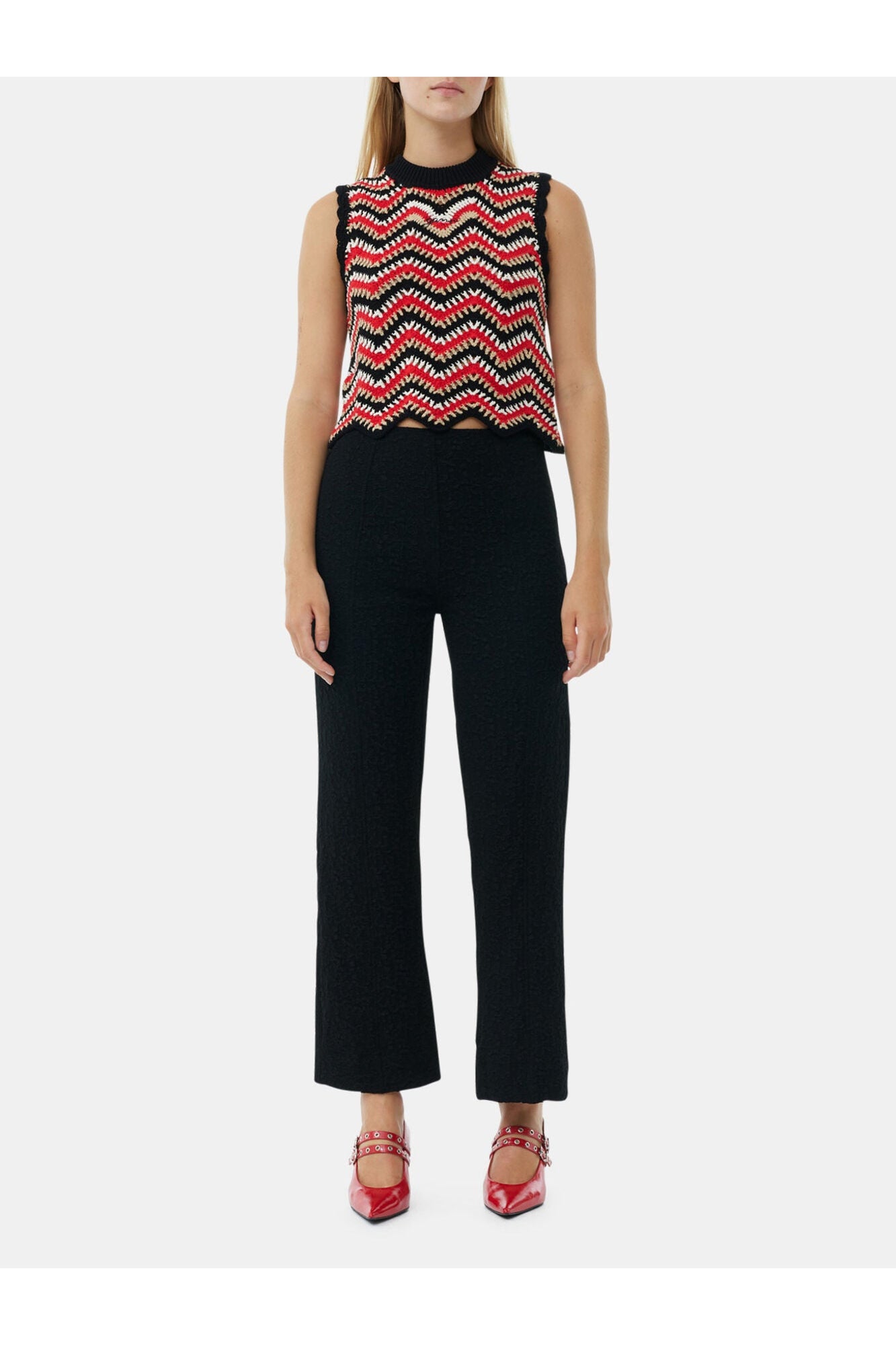 Textured Suiting Cropped Trousers | Black