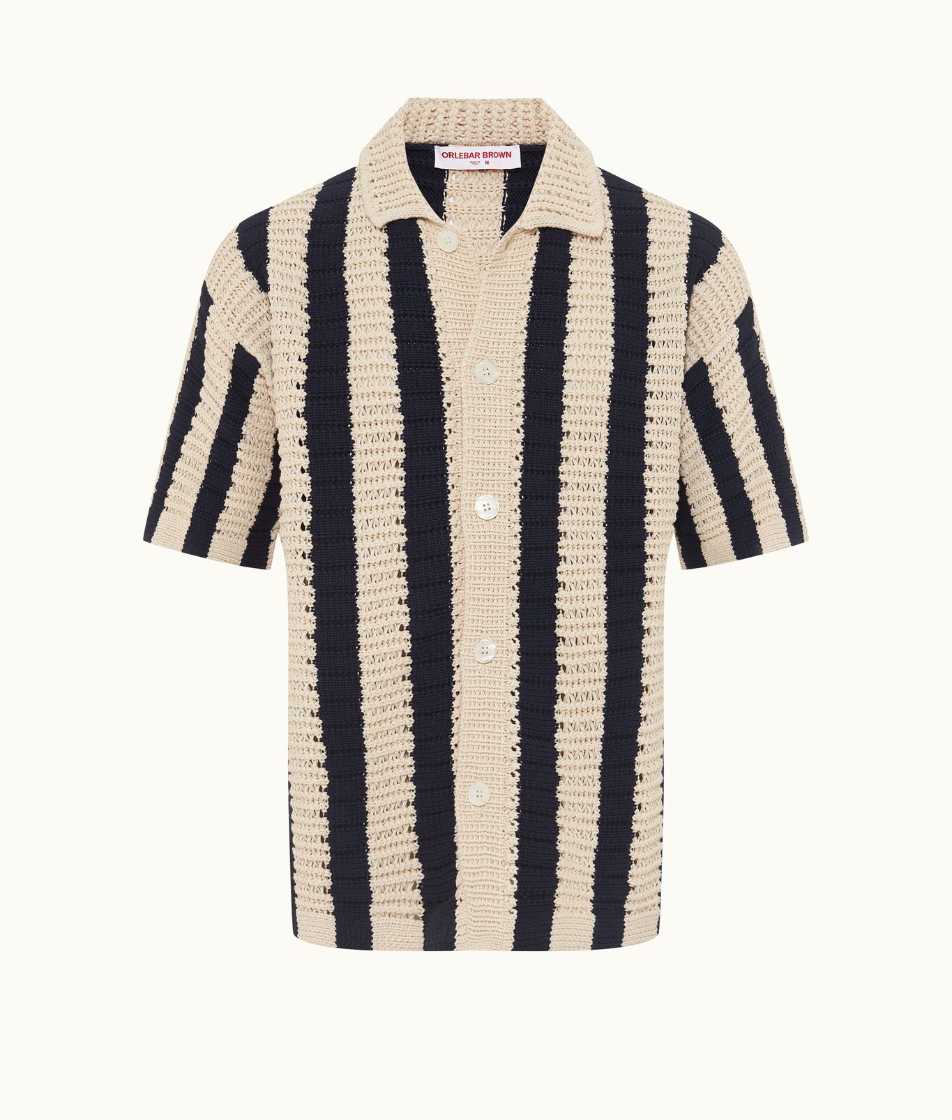 Thomas Crochet Crochet Stripe Relaxed Fit Organic Cotton Shirt | Night Iris/Cashew