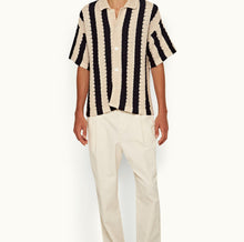 Thomas Crochet Crochet Stripe Relaxed Fit Organic Cotton Shirt | Night Iris/Cashew