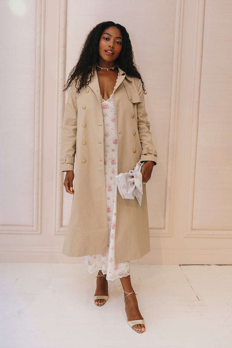 Thiel Bow-Embroidered Trench Coat | Toffee Nude
