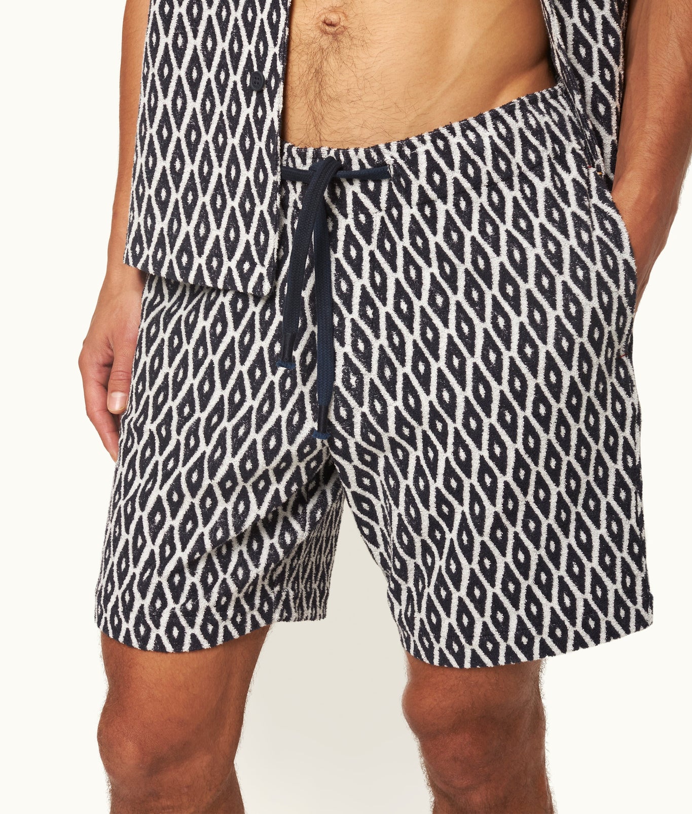 Trevone Classic Fit Geometric Towelling Drawcord Sweat Shorts | Night Iris