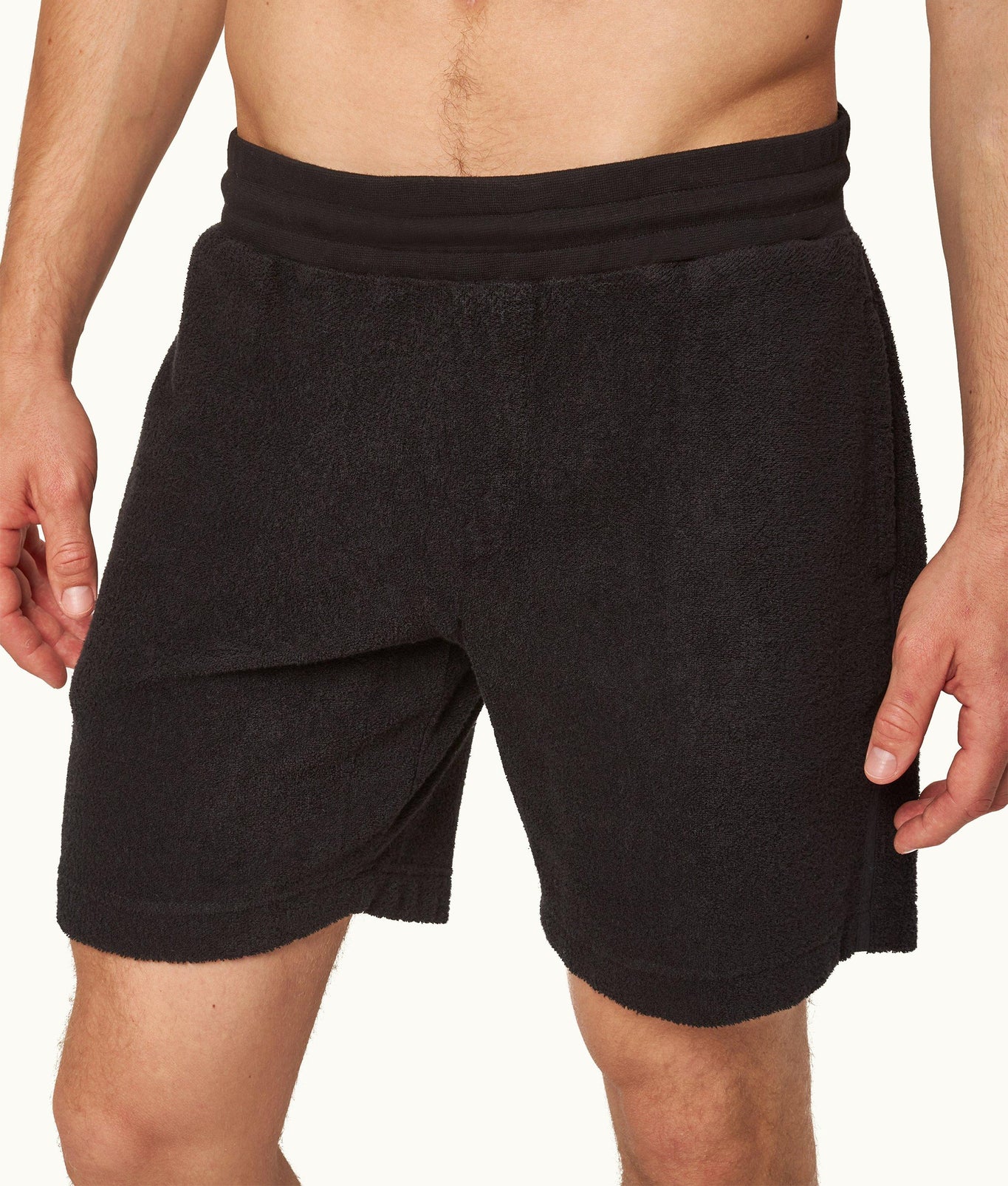 Trevone Classic Fit Stripe Seam Towelling Sweat Shorts | Black