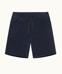 Trevone Towelling Atom Jacquard Classic Fit Cotton Towelling Sweat Shorts | Night Iris