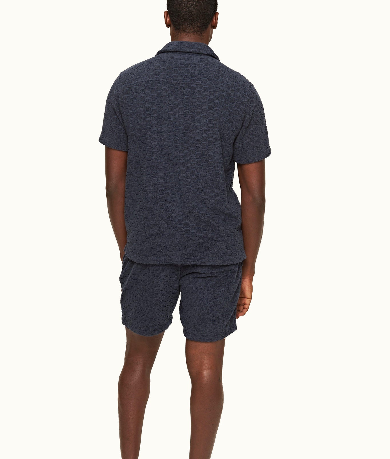 Trevone Towelling Atom Jacquard Classic Fit Cotton Towelling Sweat Shorts | Night Iris