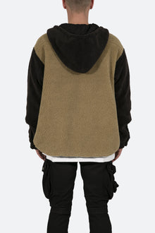 Two Tone Sherpa Zip Up Hoodie | Brown