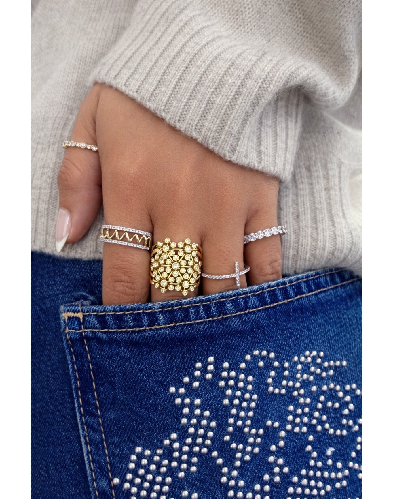 Two Tone Diamond Squiggle Band | 14K White And Yellow Gold