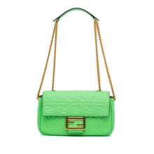 Fendi | Pre-Owned Zucca Embossed Leather Chain Midi Baguette - I | Green/Light Green