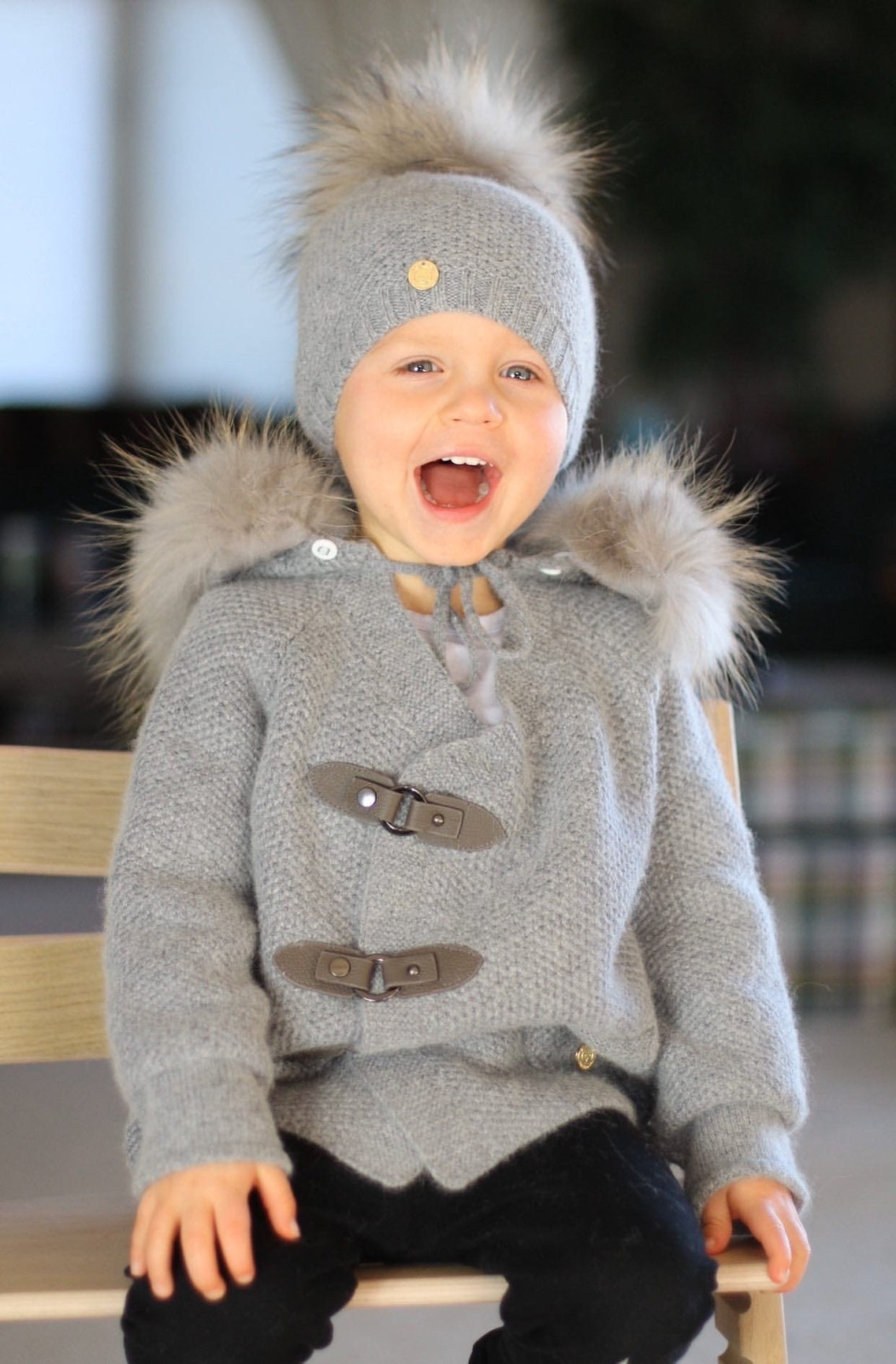 Unisex | Honeycomb Grey Cashmere Pram Coat with Grey Trim | Gray