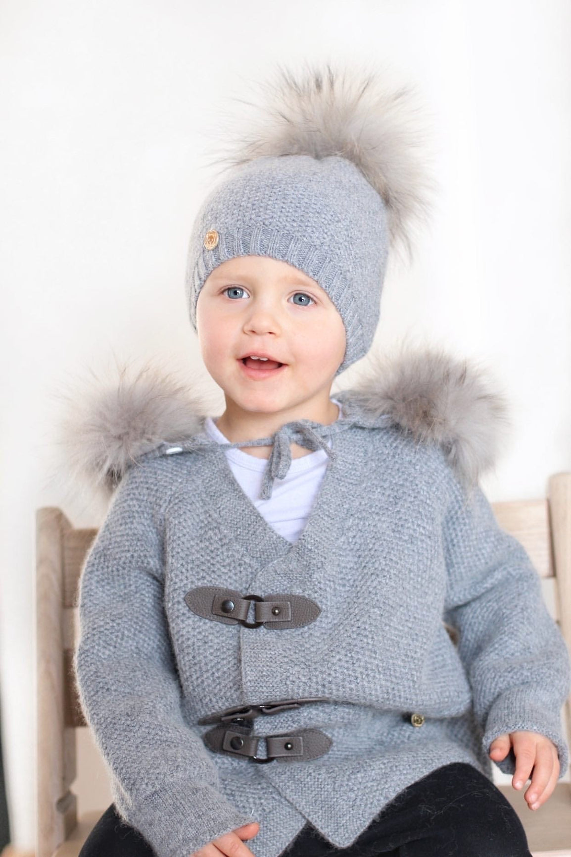 Unisex | Honeycomb Grey Cashmere Pram Coat with Grey Trim | Gray