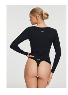 V-Neck Long Sleeve Top | Black