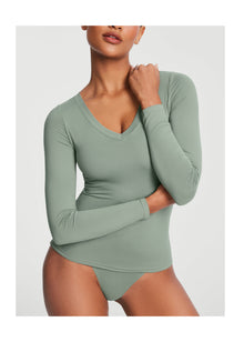 V-Neck Long Sleeve Top | Sage Green