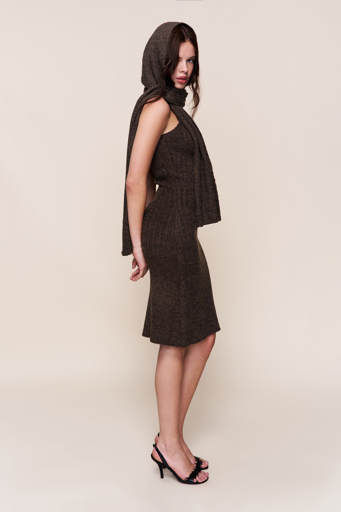 Womens | Hooded Knit Dress | Dark Olive