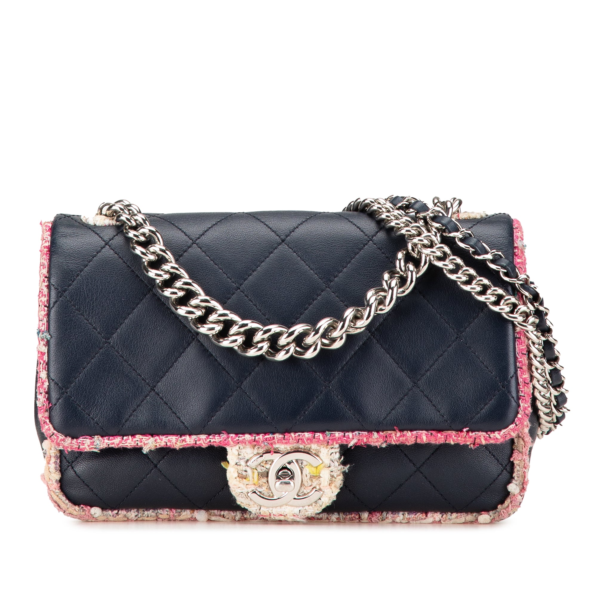 Chanel | Pre-Owned Quilted Lambskin and Tweed Elegant Trim Flap | Blue/Navy
