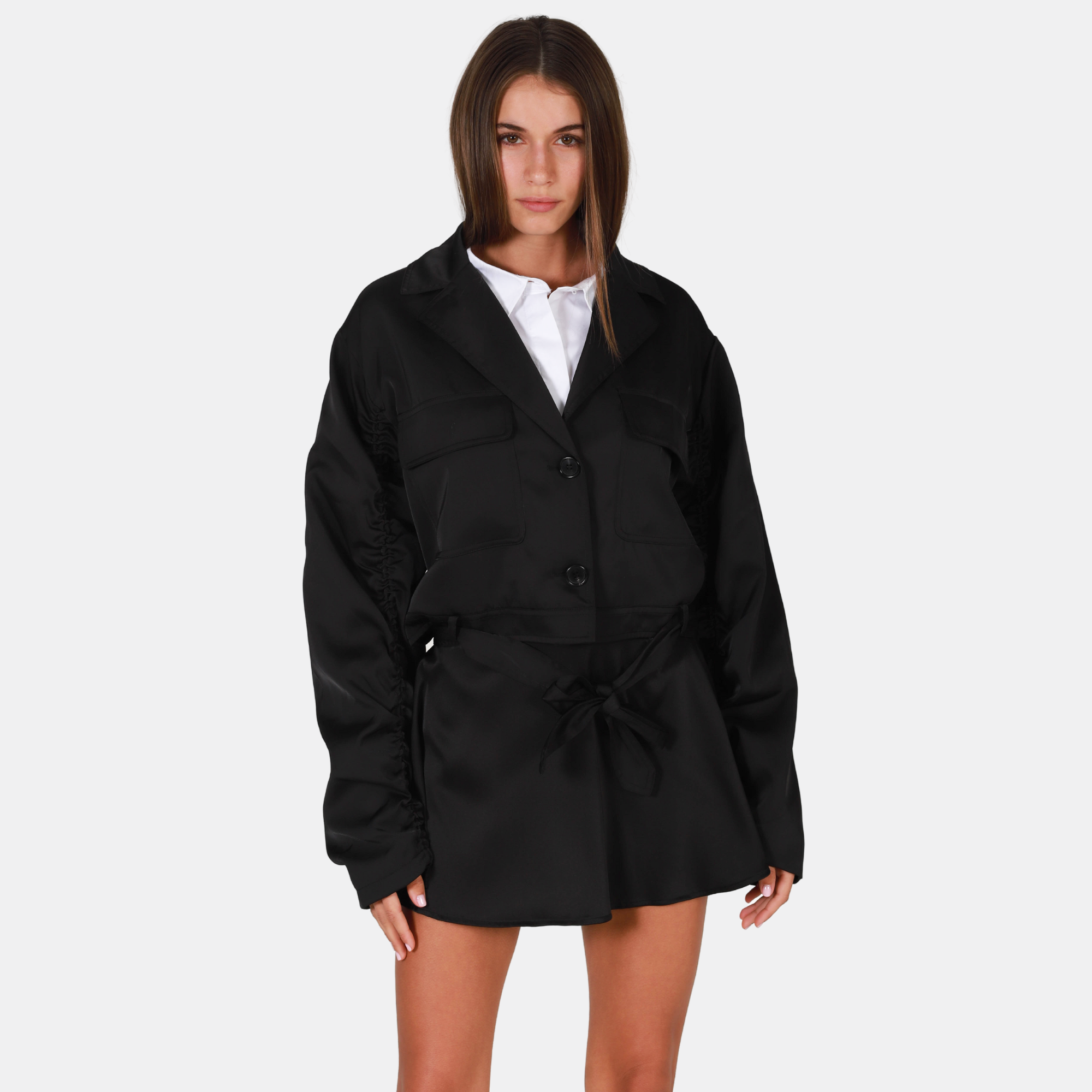 OW Collection Vegas Satin Jacket | Black Caviar