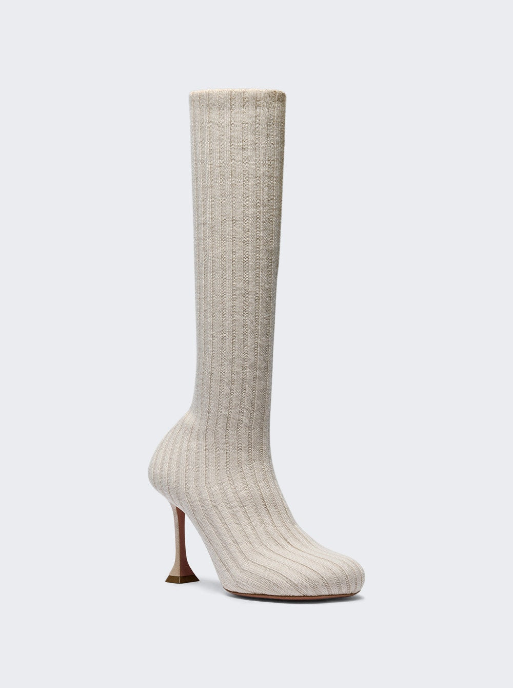 Women | Amina Muaddi | Veneda Stretch Boot Fuzzy Ribbed Knit | Beige