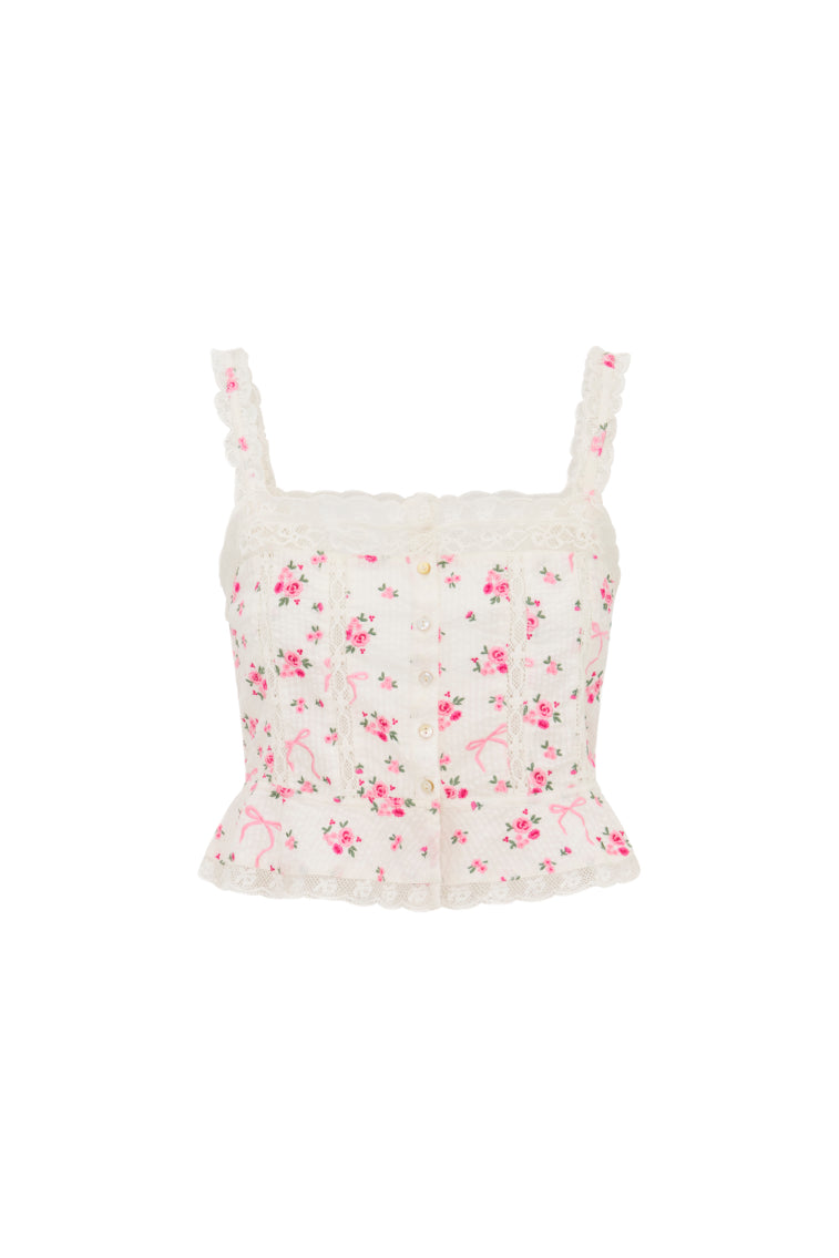 Vietta Cotton Rose & Bow Top | Fancy Pink