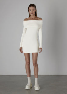 Knit Off-Shoulder Mini Dress | Winter White