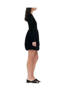 Velvet Jersey Balloon Mini Dress | Black