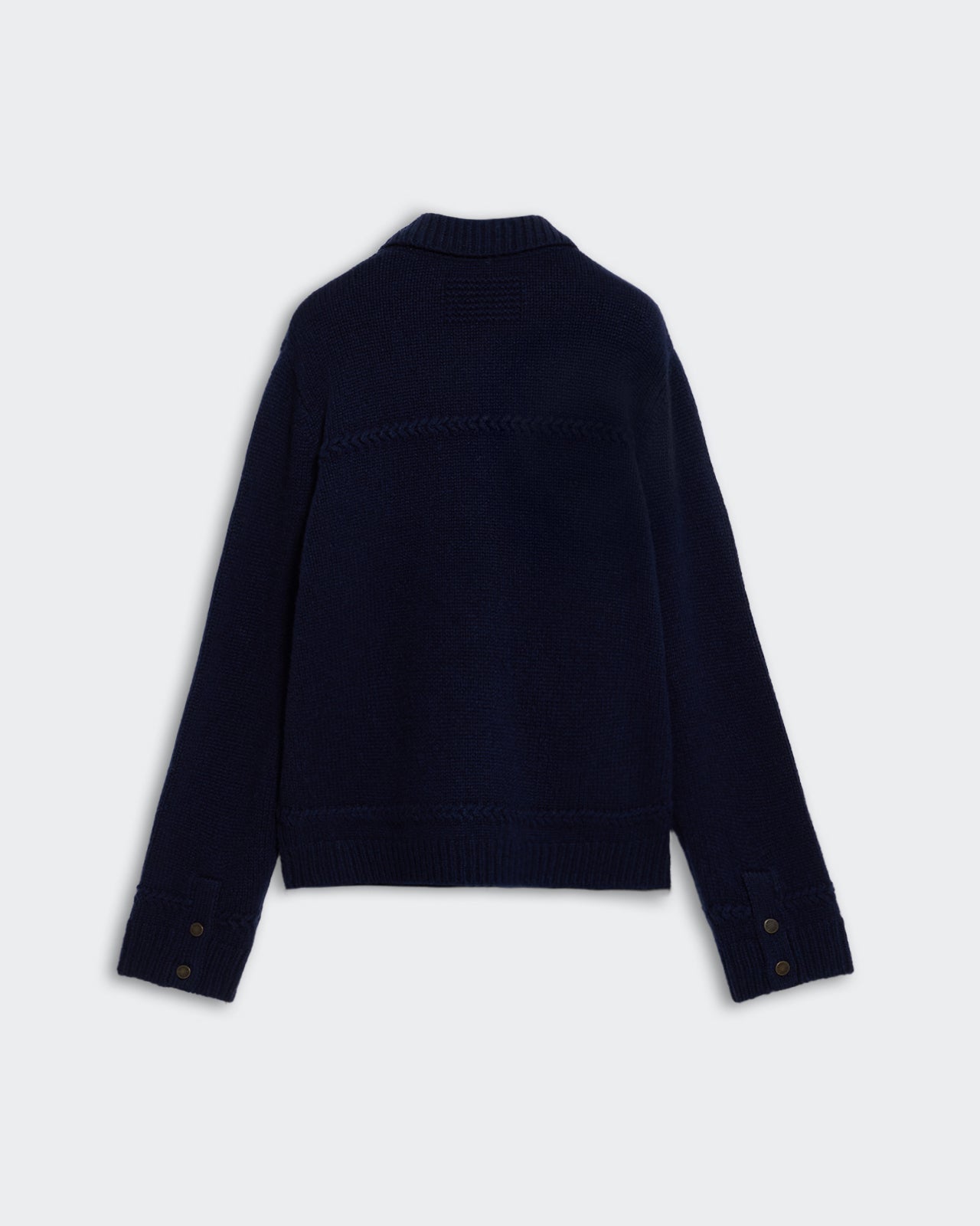 Jean" Jacket - Midnight women's heavyweight cashmere blend jean style jacket with ribbed cuffs and decorative knit braid detail.