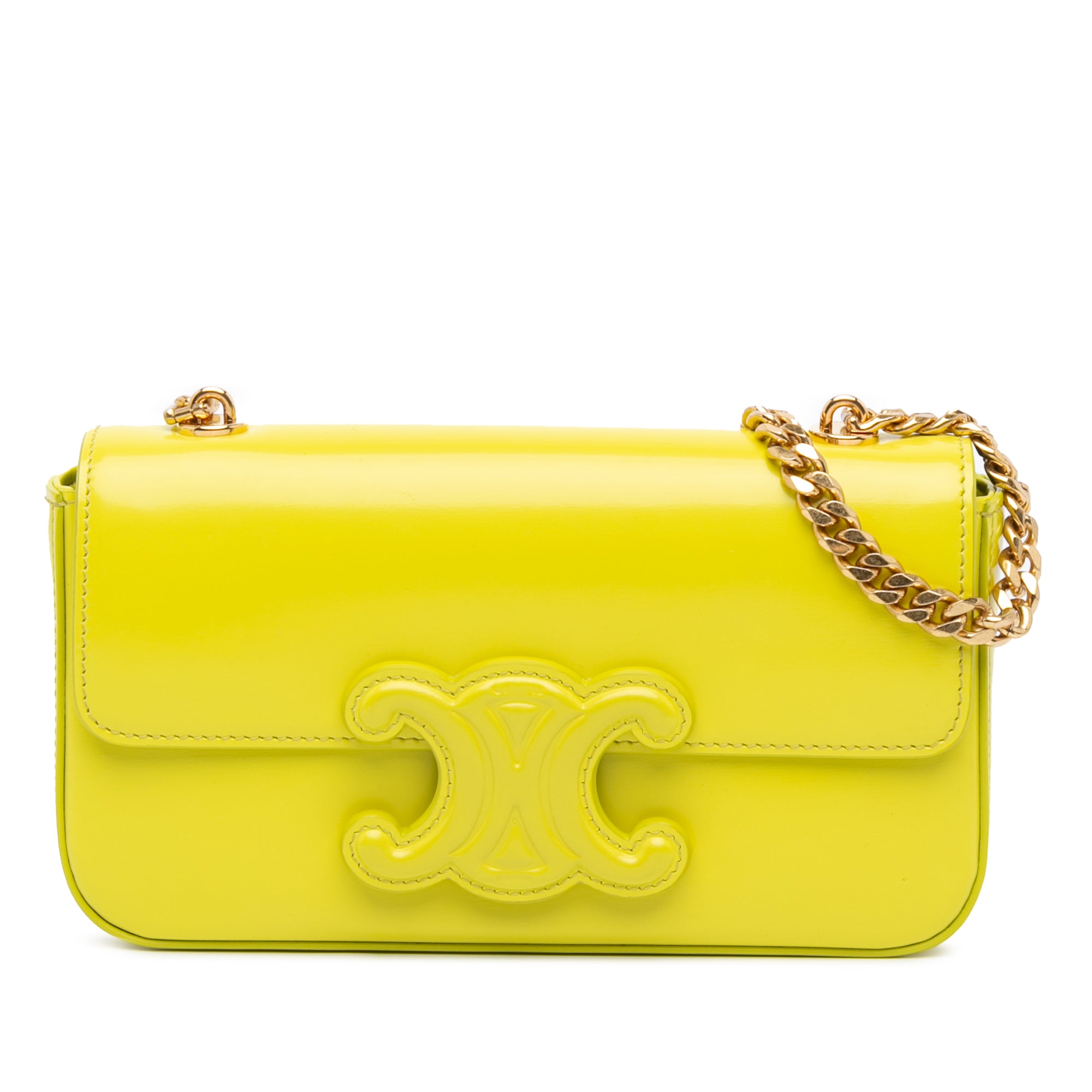 Celine | Pre-Owned Calfskin Cuir Triomphe Chain Shoulder Bag - I | Yellow/Neon Yellow