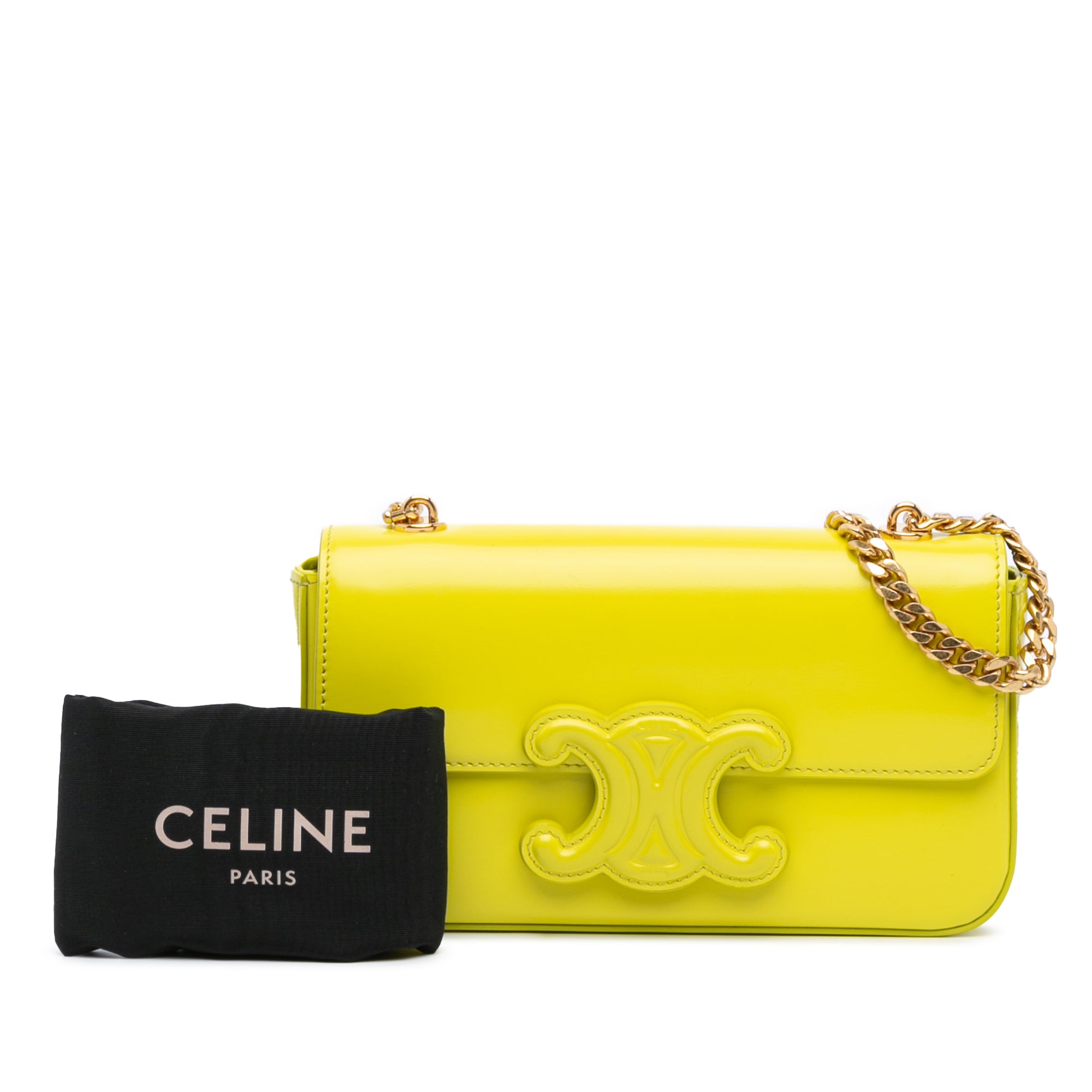 Celine | Pre-Owned Calfskin Cuir Triomphe Chain Shoulder Bag - I | Yellow/Neon Yellow