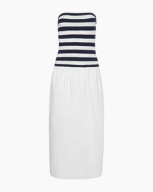 Womens | Crochet Knit Poplin Maxi Dress | Deep Navy/White