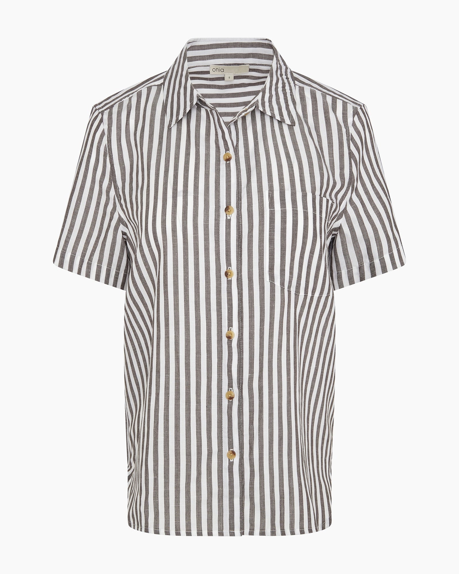 Womens | Linen Short Sleeve Shirt | Dark Chocolate/White