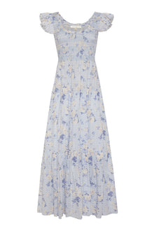 Chessie Heirloom Print Cotton Maxi Dress | Whisper Blue