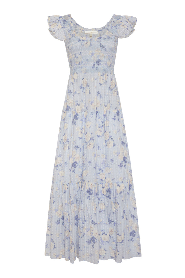 Chessie Heirloom Print Cotton Maxi Dress | Whisper Blue