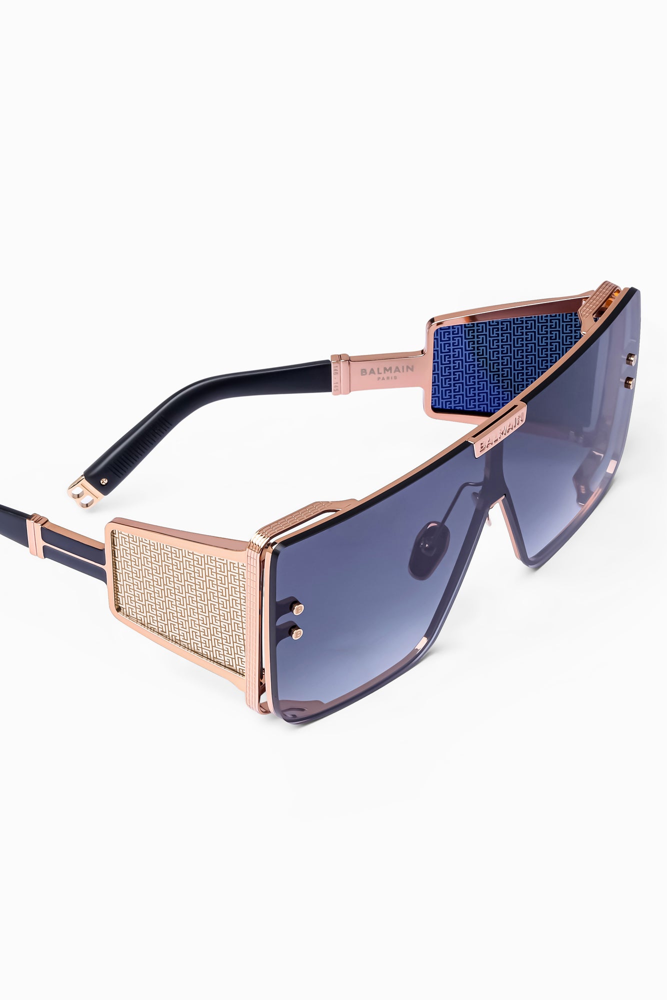 Unisex | Wonder Boy Sunglass | Rose Gold - Black - Side Lens w /PB Pattern | Dark Grey Gradient