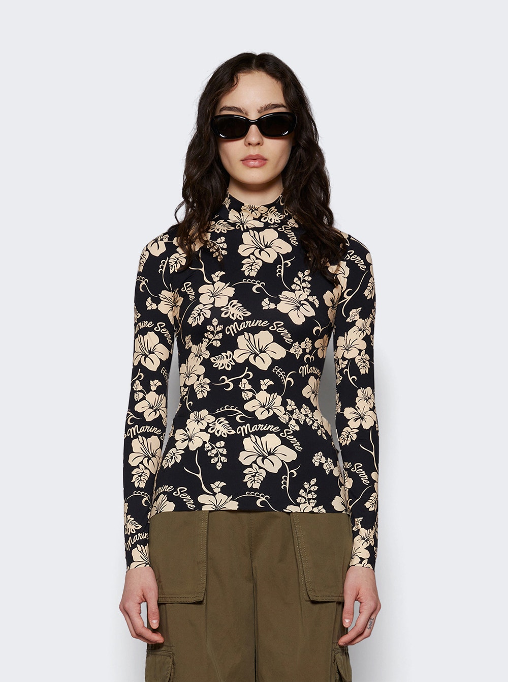 Women | Marine Serre | High Neck Top | Black Floral