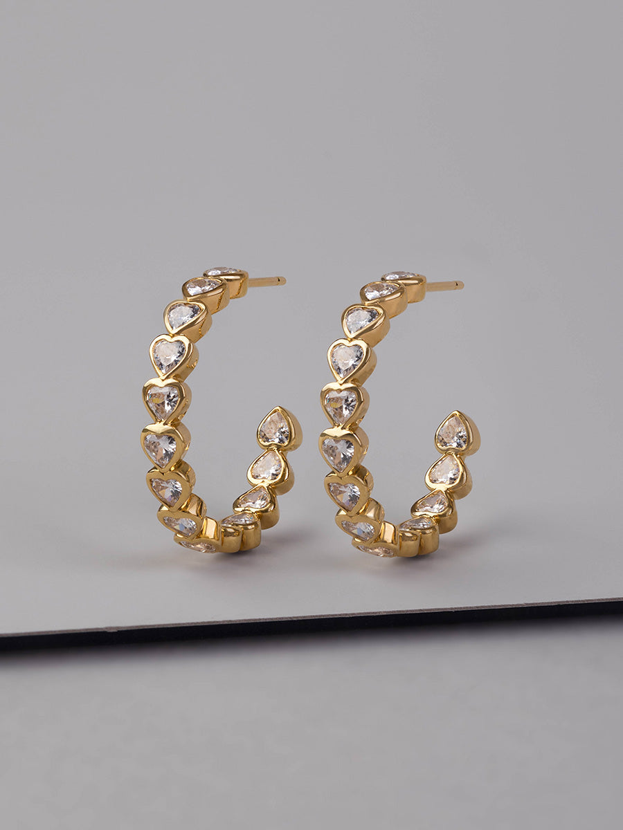 Heart Hoop Earrings | 5A Grade Cubic Zirconia | 14K Gold Vermeil