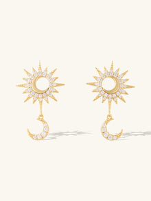 Sunlit Crescent Drop Earrings | 5A Grade Cubic Zirconia | 14K Gold Plated Brass