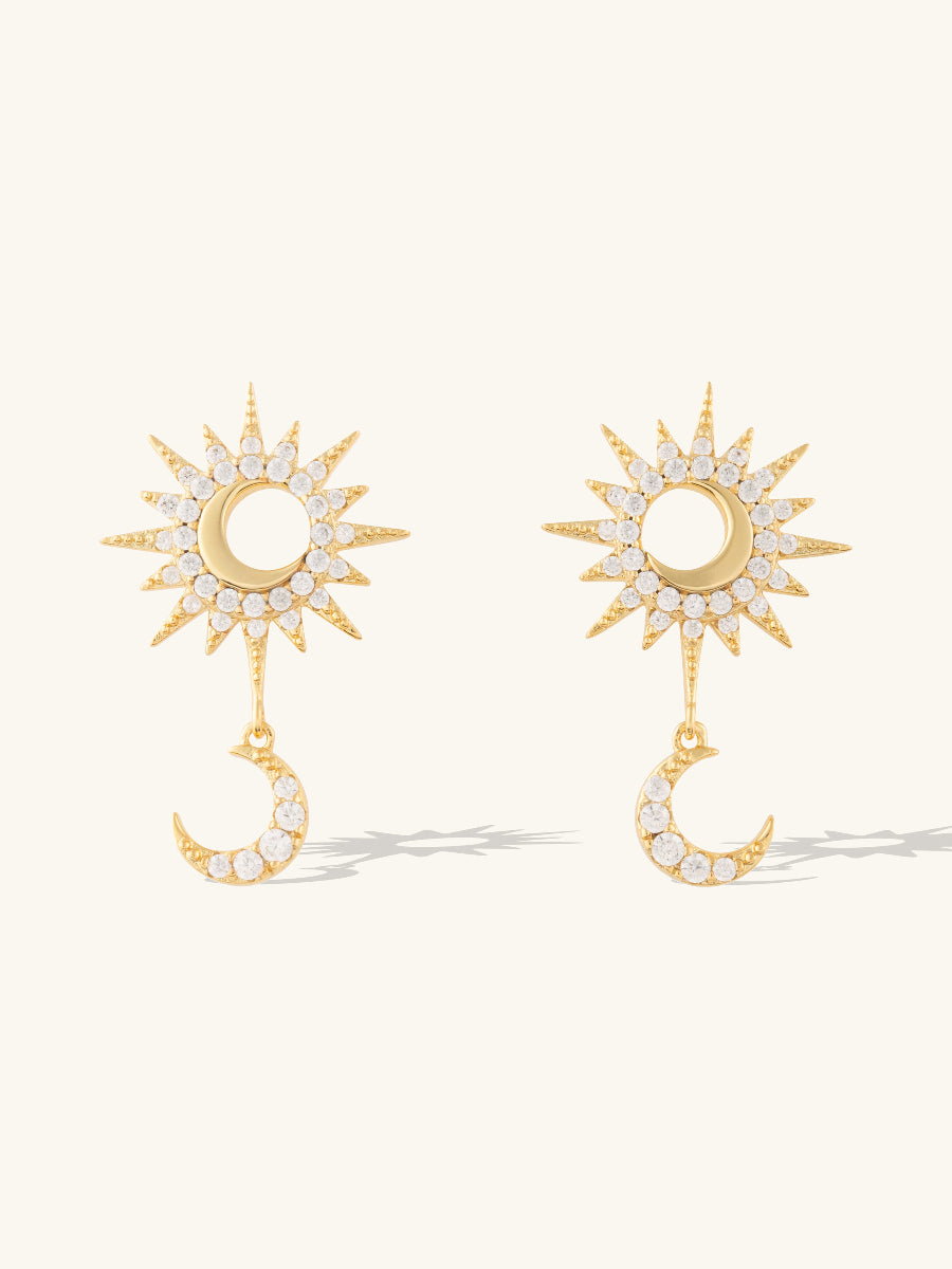 Sunlit Crescent Drop Earrings | 5A Grade Cubic Zirconia | 14K Gold Plated Brass