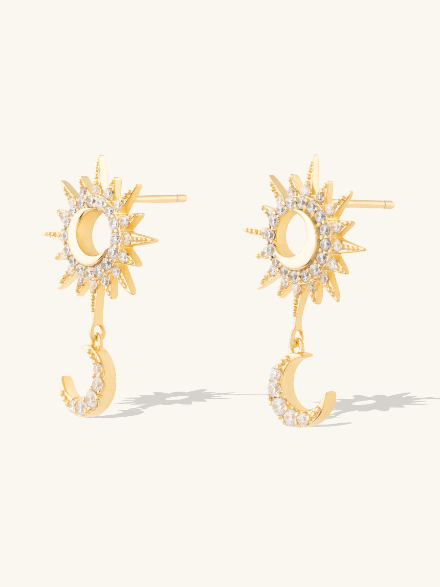 Sunlit Crescent Drop Earrings | 5A Grade Cubic Zirconia | 14K Gold Plated Brass