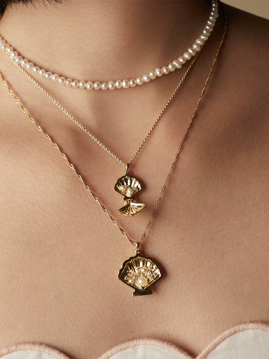 Sundaze Shell Locket Necklace | Natural Gemstone | 14K Gold Plated Brass